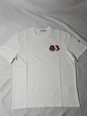 Moncler White Short-Sleeve T-Shirt with Red & Navy Logo
